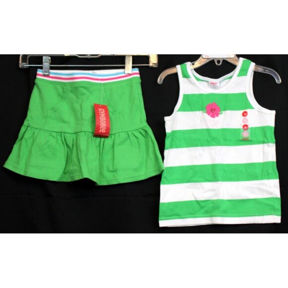 2008 Gymboree Tennis Match Outfit sz 5 NWT Tank Top Skort Green Striped Flower - Picture 1 of 8